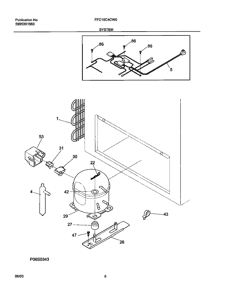 SYSTEM Diagram and Parts List for FFC15C4CW0  Frigidaire Freezer