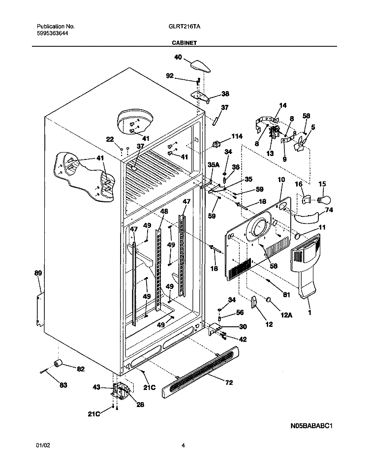 CABINET Diagram and Parts List for GLRT216TAQ1  Frigidaire Refrigerator