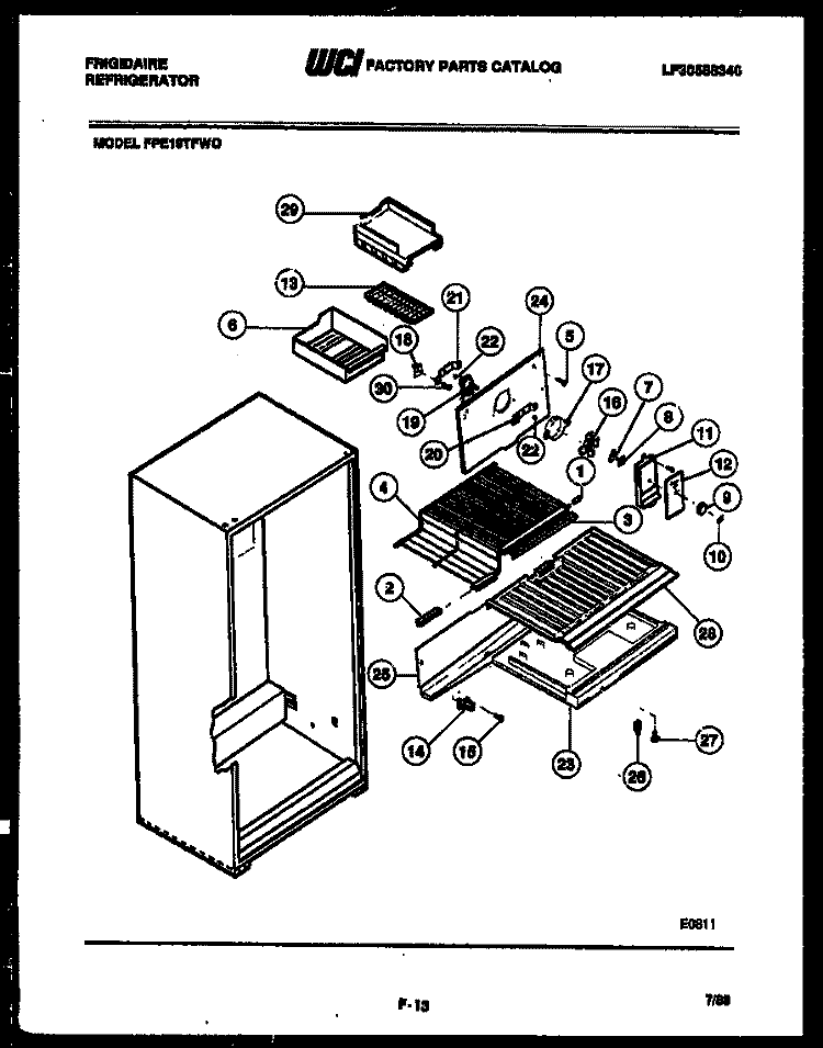SHELVES AND SUPPORTS Diagram and Parts List for FPE19TFA0  Frigidaire Refrigerator