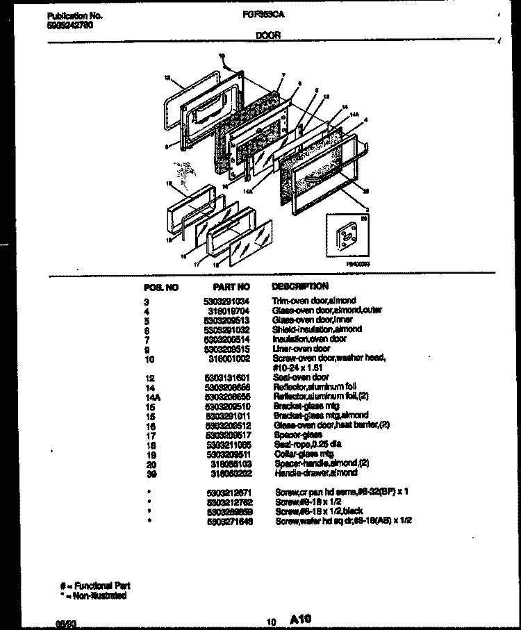DOOR PARTS Diagram and Parts List for FGF353CATA  Frigidaire Range