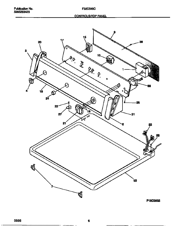 CONTROLS / TOP PANEL Diagram and Parts List for F32C546CS1  Frigidaire Dryer