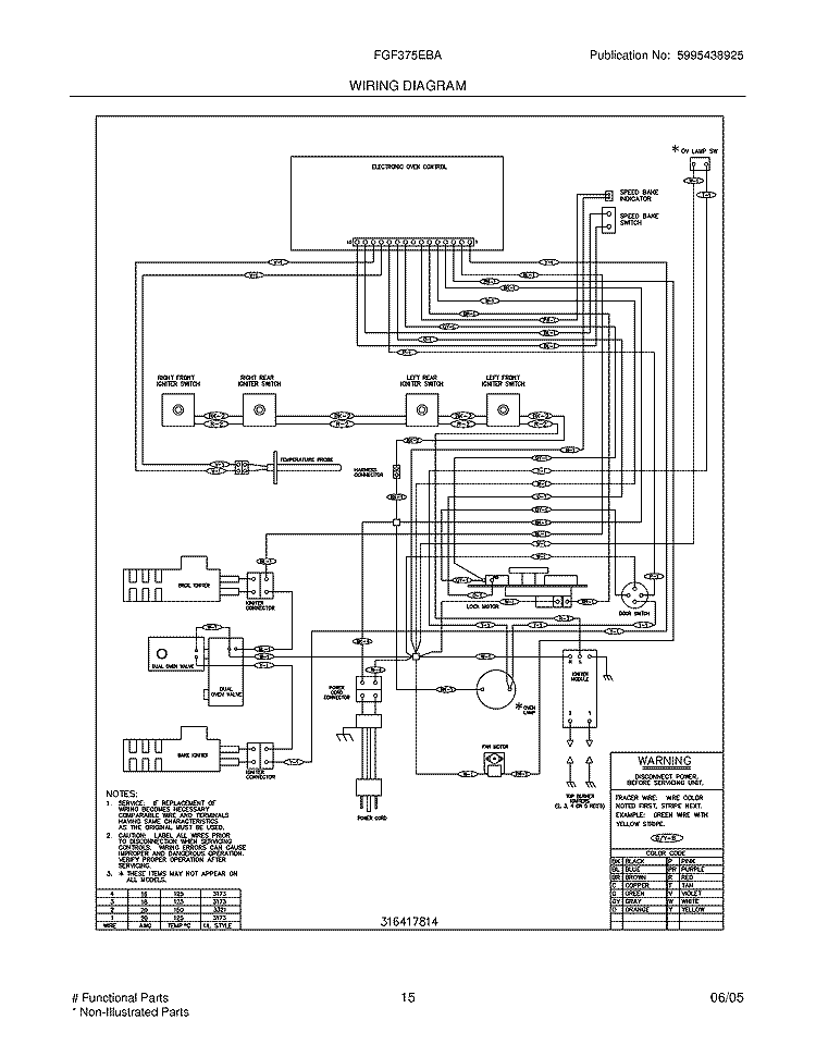 WIRING DIAGRAM Diagram and Parts List for FGF375EBA  Frigidaire Range