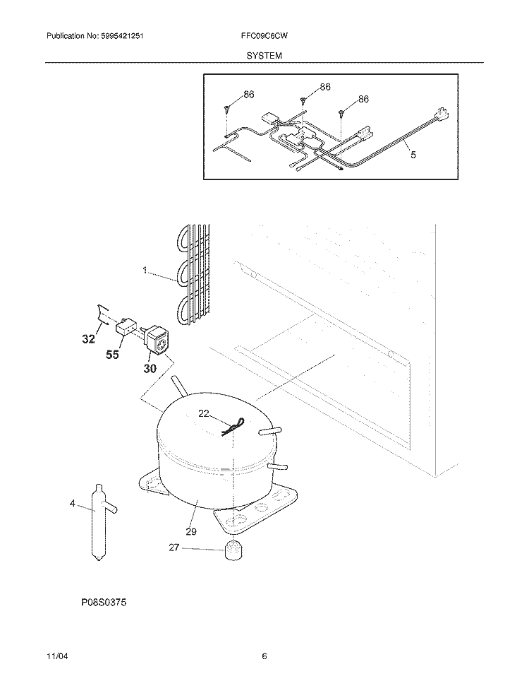 SYSTEM Diagram and Parts List for FFC09C6CW2  Frigidaire Freezer