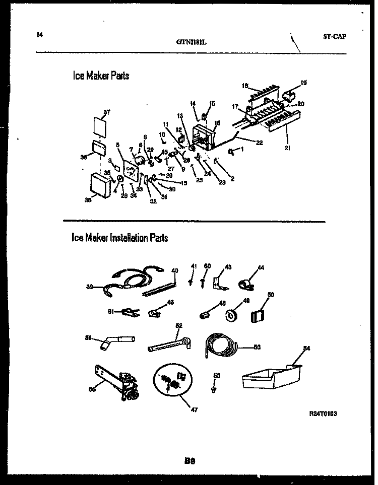 ICE MAKER AND INSTALLATION PARTS Diagram and Parts List for GTN181WLO  Uni Refrigerator