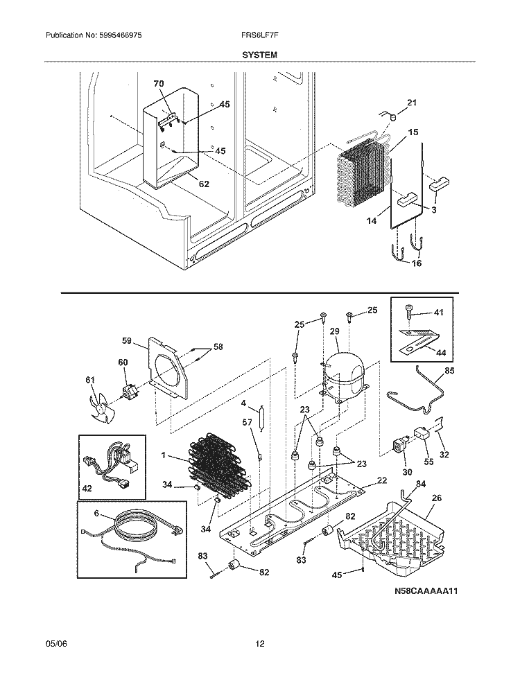 SYSTEM Diagram and Parts List for FRS6LF7FS3  Frigidaire Refrigerator