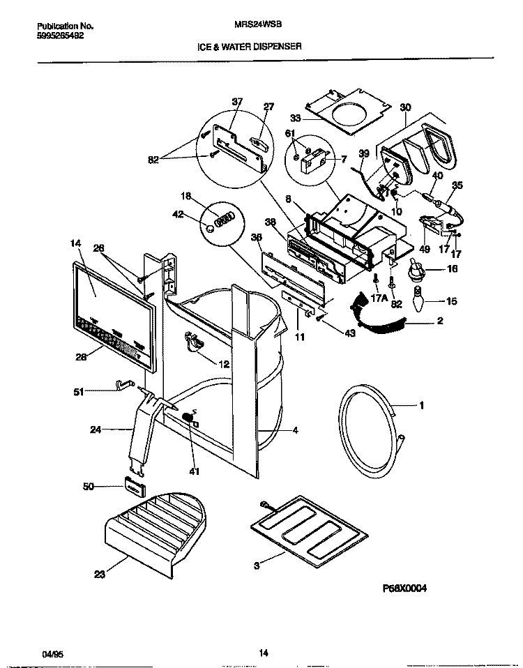 ICE AND WATER DISPENSER Diagram and Parts List for MRS24WSBW0  Frigidaire Refrigerator