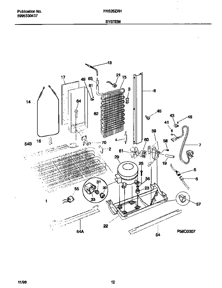 SYSTEM Diagram and Parts List for FRS26ZXHD1  Frigidaire Refrigerator