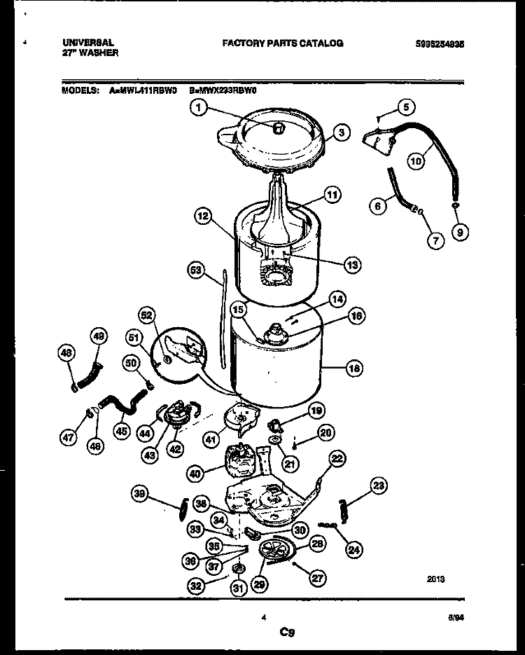 TUB DETAIL Diagram and Parts List for MWL411RBD0  Frigidaire Washer