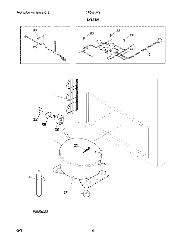SYSTEM Diagram and Parts List for CFC09LW3  Crosley Freezer