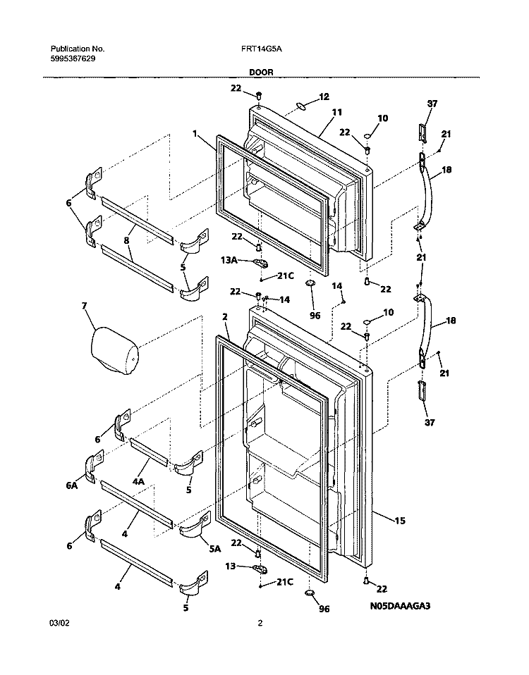 DOOR Diagram and Parts List for FRT14G5AW1  Frigidaire Refrigerator