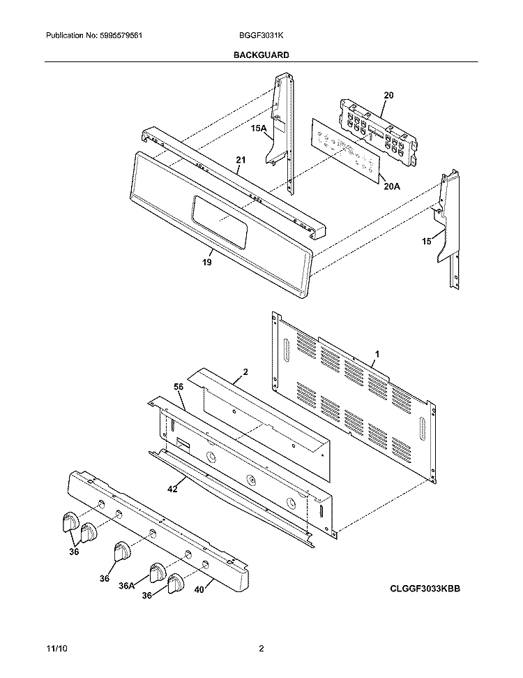 BACKGUARD Diagram and Parts List for BGGF3031KWH  Frigidaire Range