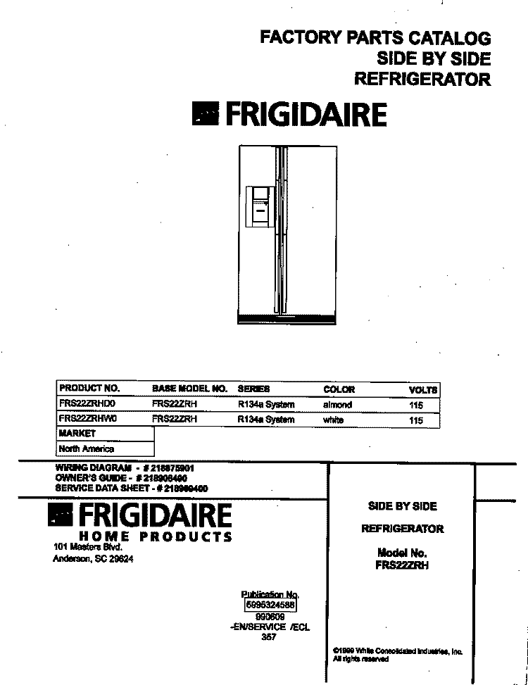 COVER Diagram and Parts List for FRS22ZRHD0  Frigidaire Refrigerator