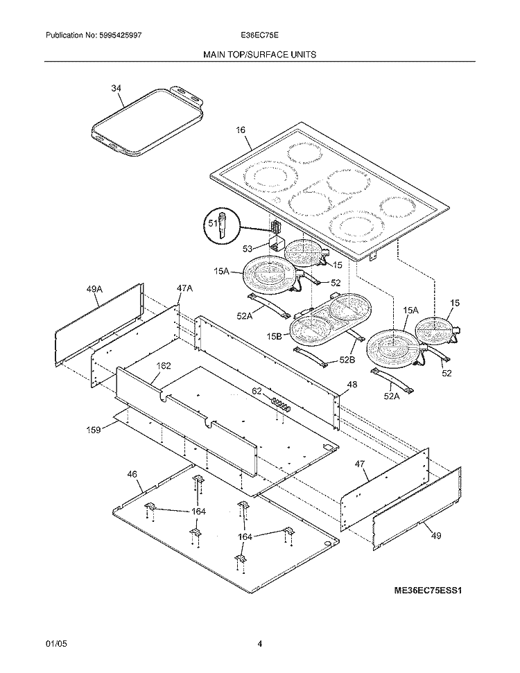 MAINTOP Diagram and Parts List for E36EC75ESS2  Electrolux Cooktop