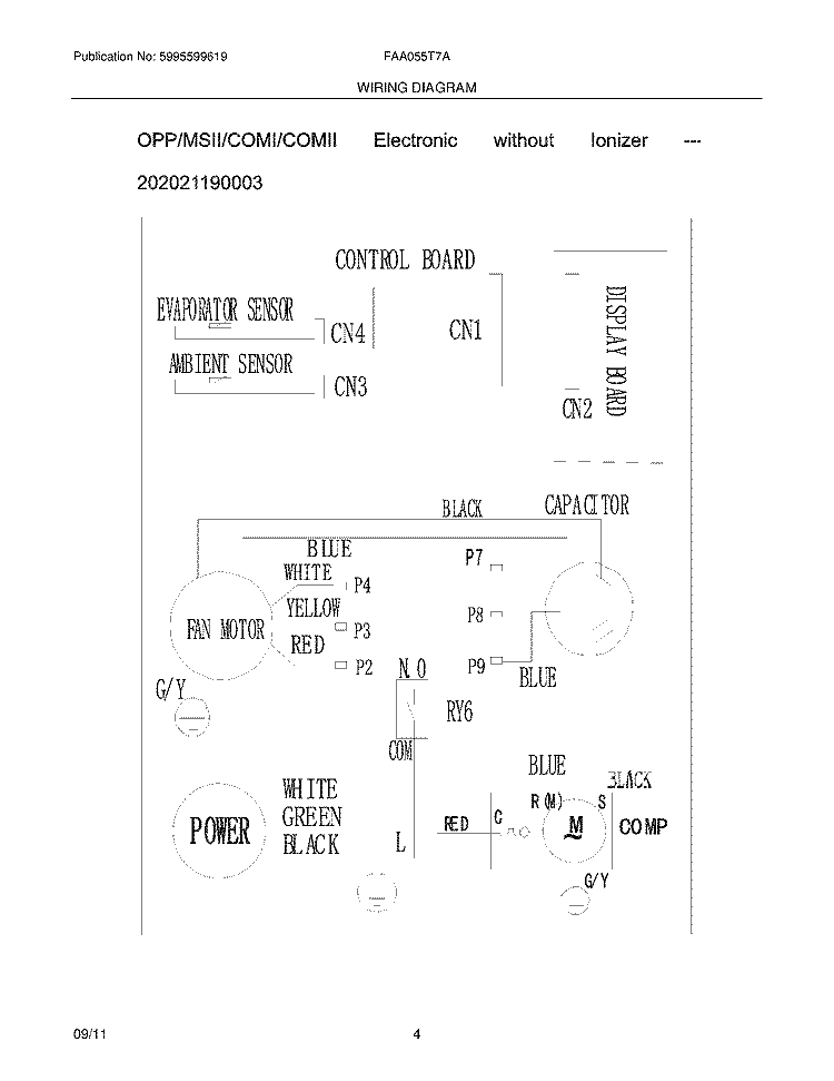 WIRING DIAGRAM Diagram and Parts List for FAA055T7A11  Frigidaire Air Conditioner