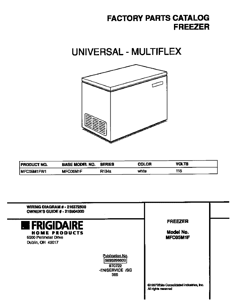 COVER Diagram and Parts List for MFC05M1FW1  Frigidaire Freezer