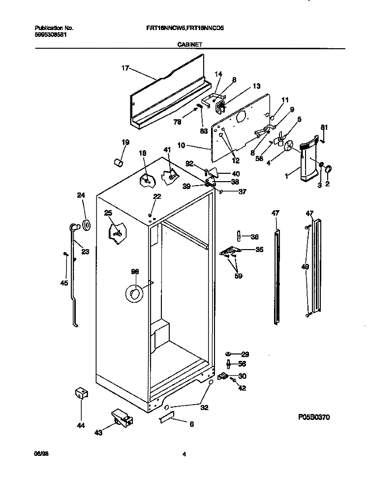 CABINET Diagram and Parts List for FRT18NNCD5  Frigidaire Refrigerator