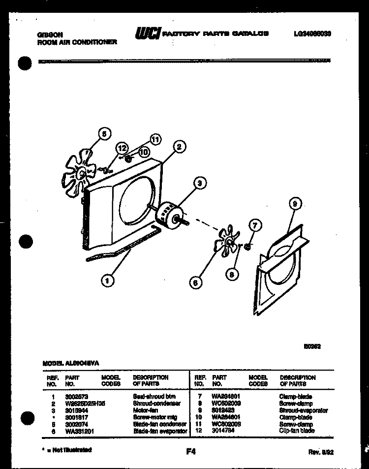 AIR HANDLING PARTS Diagram and Parts List for AL08C4EVA  Gibson Air Conditioner