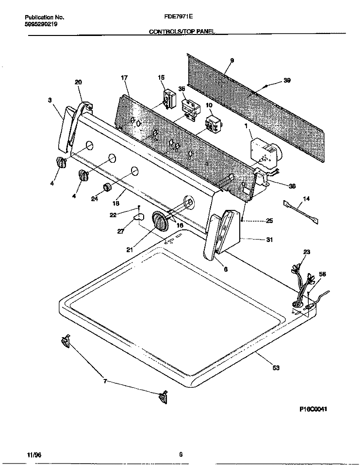 CONTROLS / TOP PANEL Diagram and Parts List for FDE7971EW0  Frigidaire Dryer