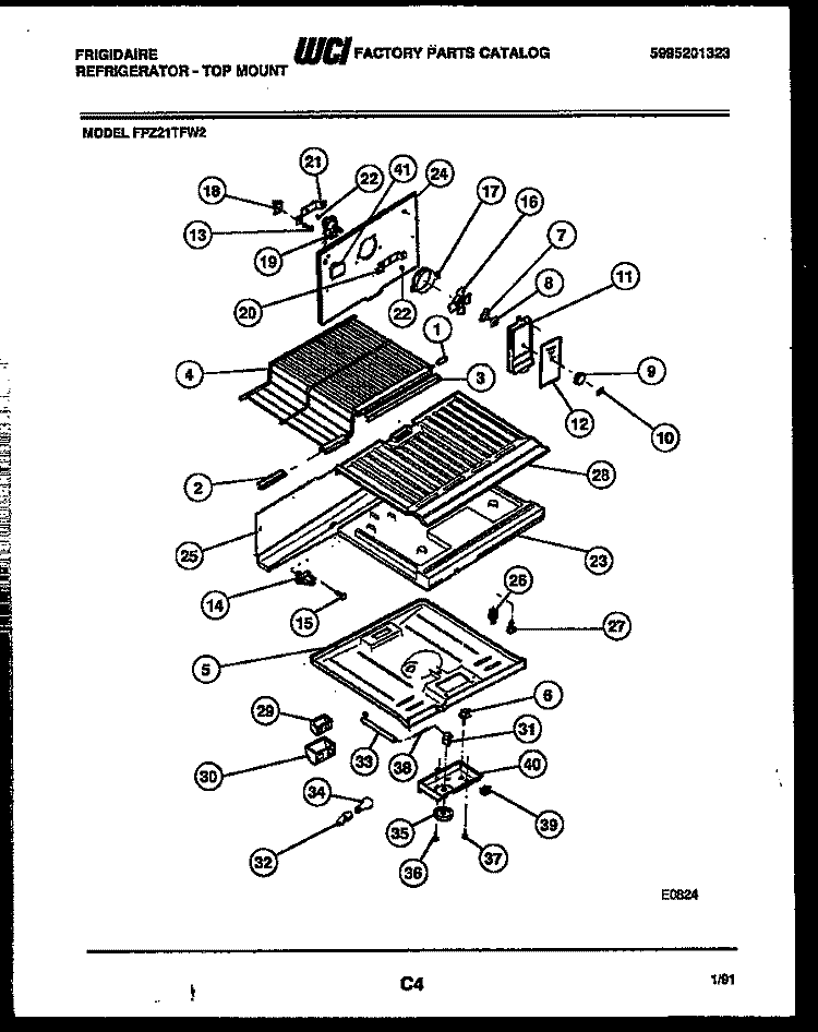 SHELVES AND SUPPORTS Diagram and Parts List for FPZ21TFA2  Frigidaire Refrigerator