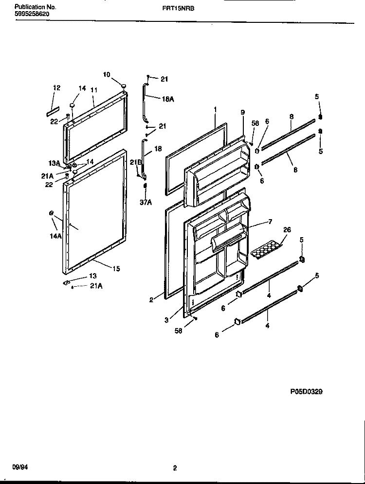 DOOR SECTION Diagram and Parts List for FRT15NRBD1  Frigidaire Refrigerator