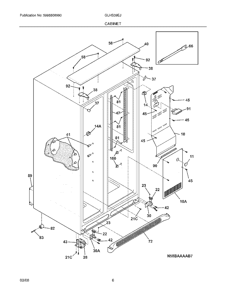 CABINET Diagram and Parts List for GLHS39EJPB0  Frigidaire Refrigerator