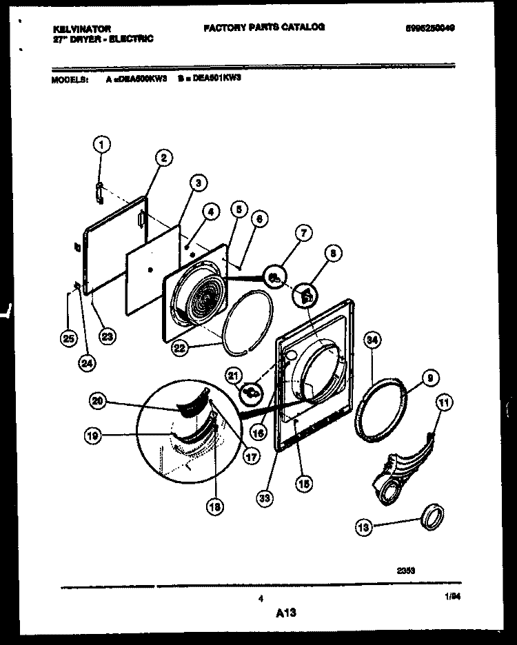 DOOR PARTS Diagram and Parts List for DEA501KD3  Kelvinator Dryer