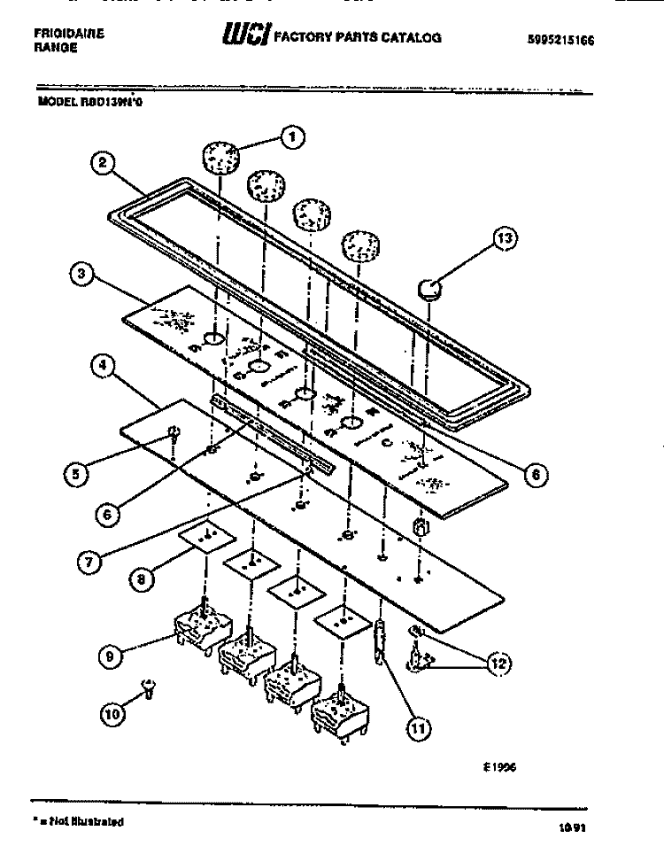 CONTROL PANEL Diagram and Parts List for RBD139NM0  Frigidaire Cooktop