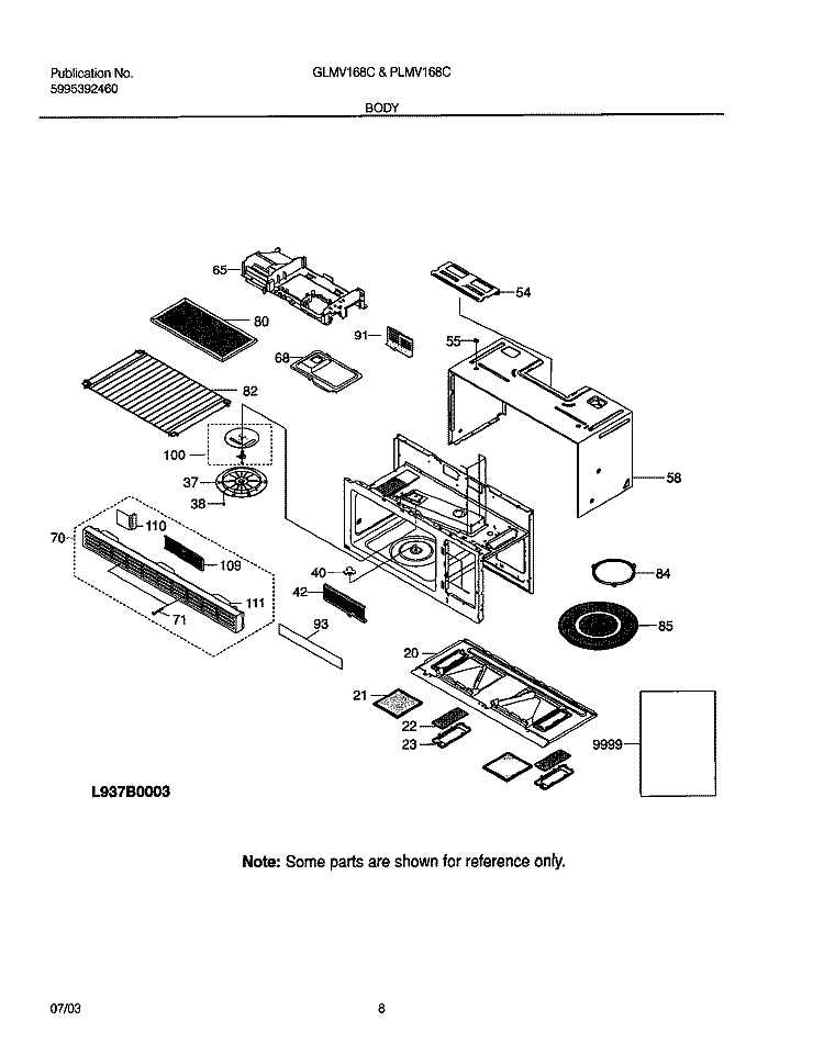 BODY Diagram and Parts List for GLMV168CB1  Frigidaire Microwave
