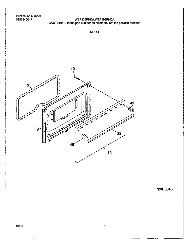 DOOR Diagram and Parts List for WEF303PHDA  Westinghouse Range
