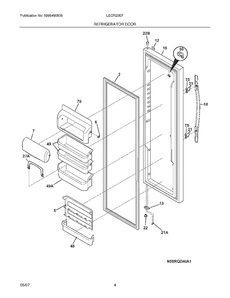 REFRIGERATOR DOOR Diagram and Parts List for LECR23EFE1  Frigidaire Refrigerator