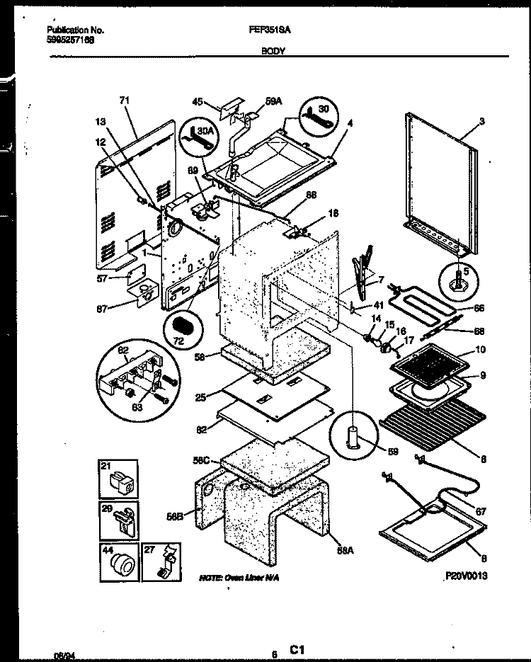BODY PARTS Diagram and Parts List for FEF351SADB  Frigidaire Range