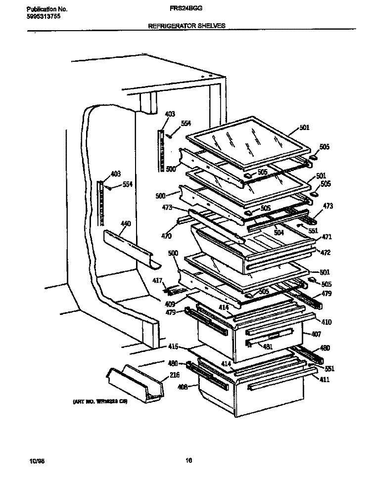 REFRIGERATOR SHELVES Diagram and Parts List for FRS24BGGB0  Frigidaire Refrigerator