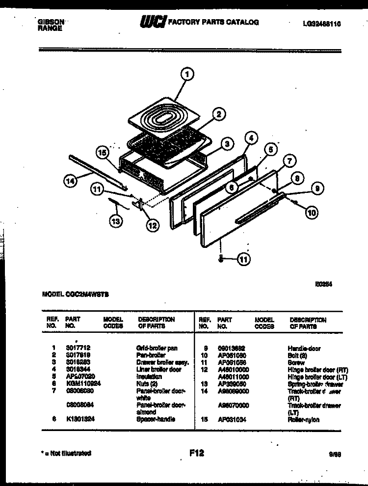 BROILER DRAWER PARTS Diagram and Parts List for CGC2M4WSTB  Gibson Range