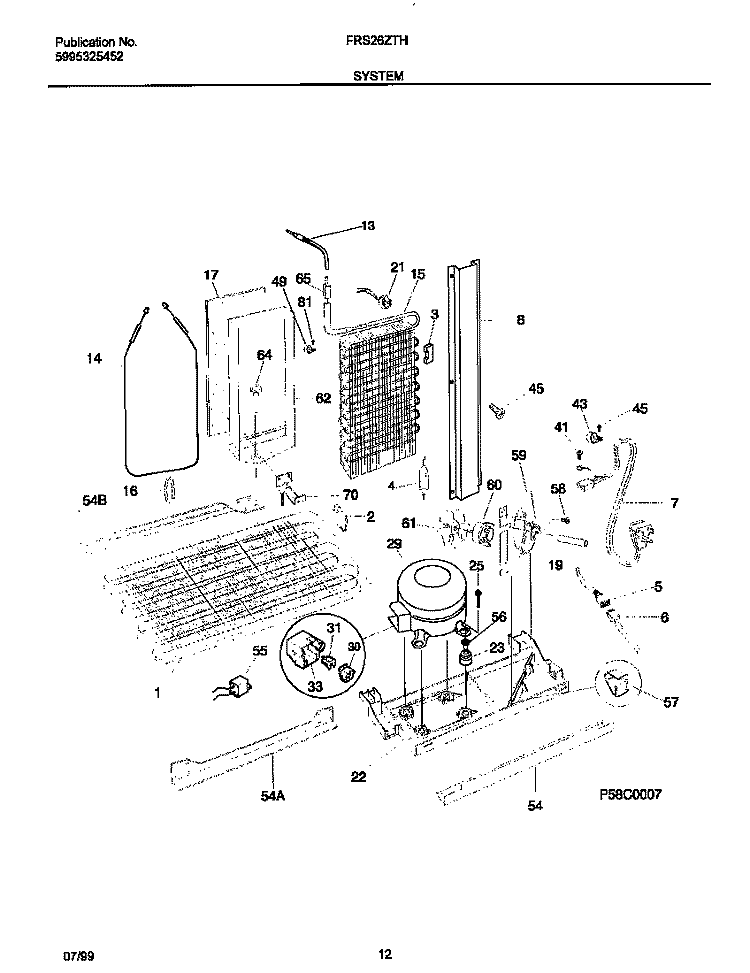 SYSTEM Diagram and Parts List for FRS26ZTHB1  Frigidaire Refrigerator
