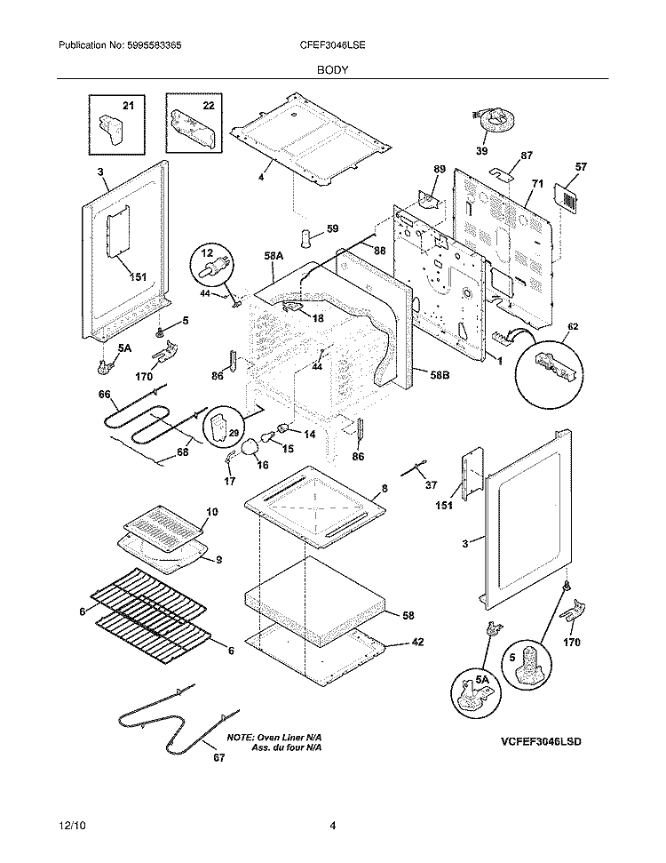 BODY Diagram and Parts List for CFEF3046LSE  Frigidaire Range