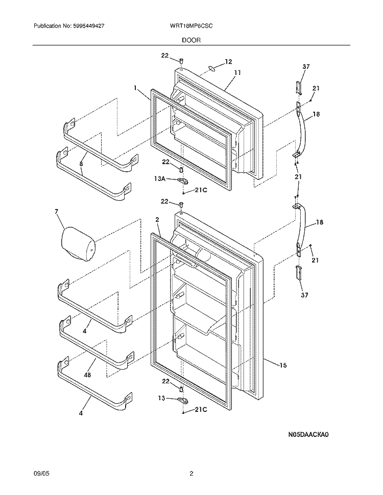 DOOR Diagram and Parts List for WRT18MP6CSC  Westinghouse Refrigerator