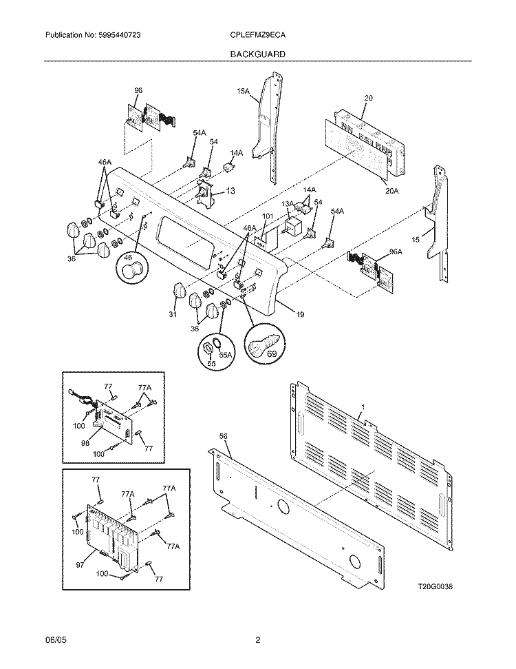 BACKGUARD Diagram and Parts List for CPLEFMZ9ECA  Frigidaire Range