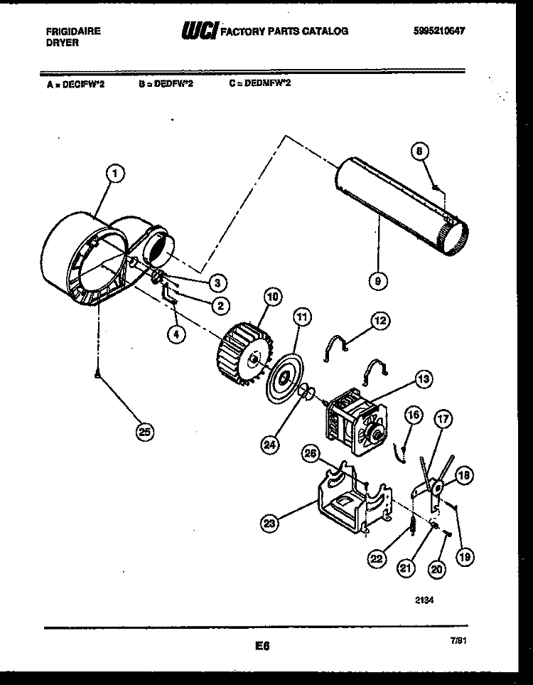BLOWER AND DRIVE PARTS Diagram and Parts List for DECIFW2  Frigidaire Dryer