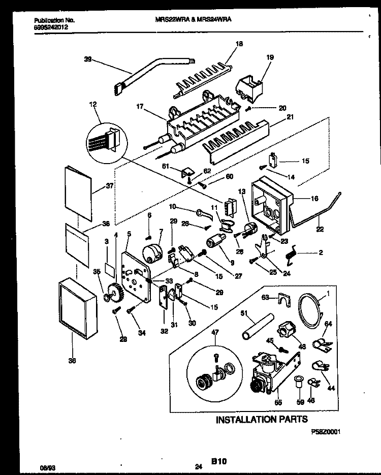 ICE MAKER AND INSTALLATION PARTS Diagram and Parts List for MRS22WRAW1  Frigidaire Refrigerator