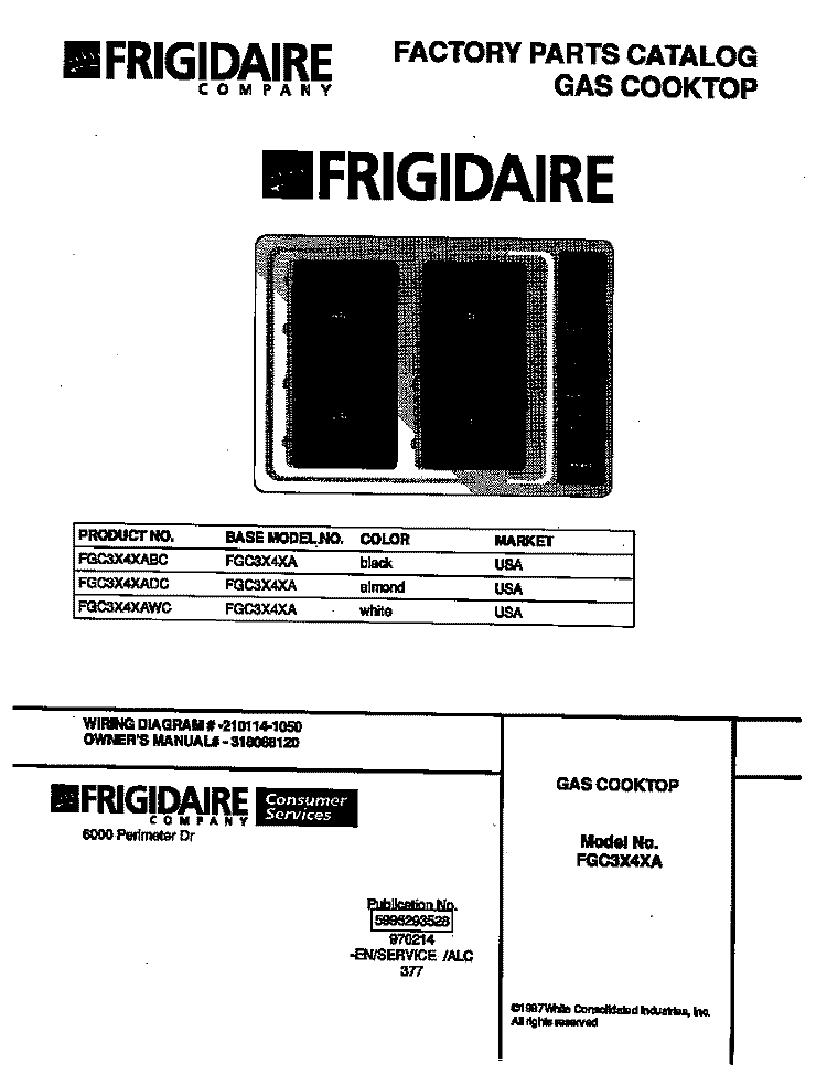 COVER Diagram and Parts List for FGC3X4XADC  Frigidaire Cooktop