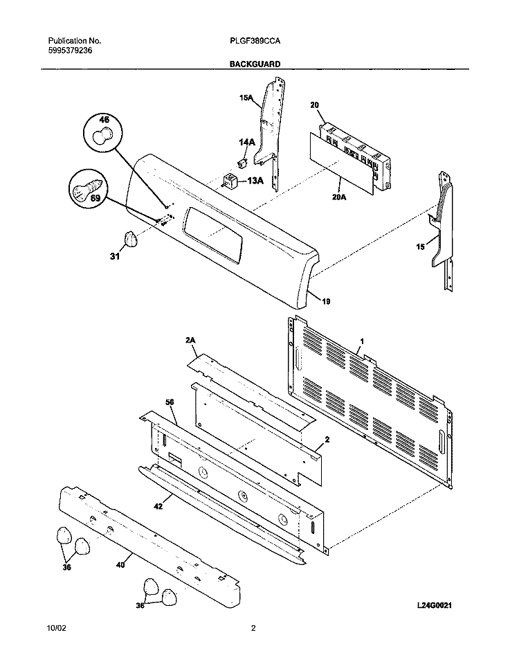 BACKGUARD Diagram and Parts List for PLGF389CCA  Frigidaire Range