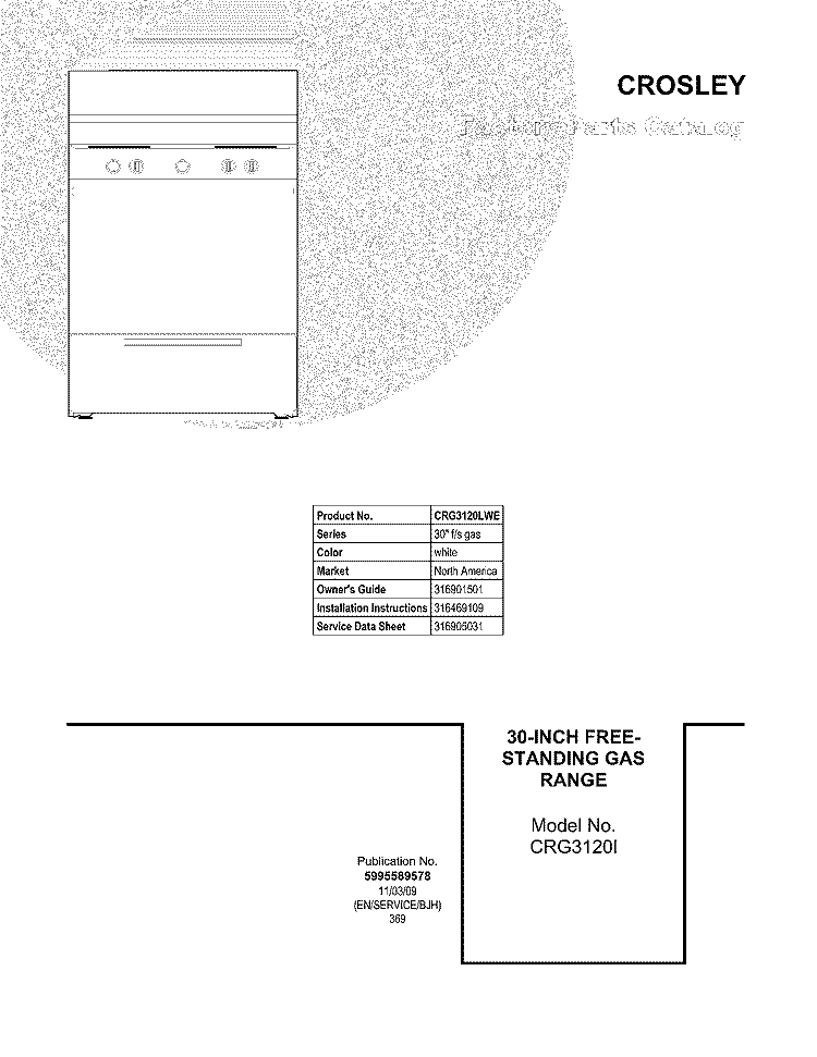 COVER Diagram and Parts List for CRG3120LWE  Crosley Range