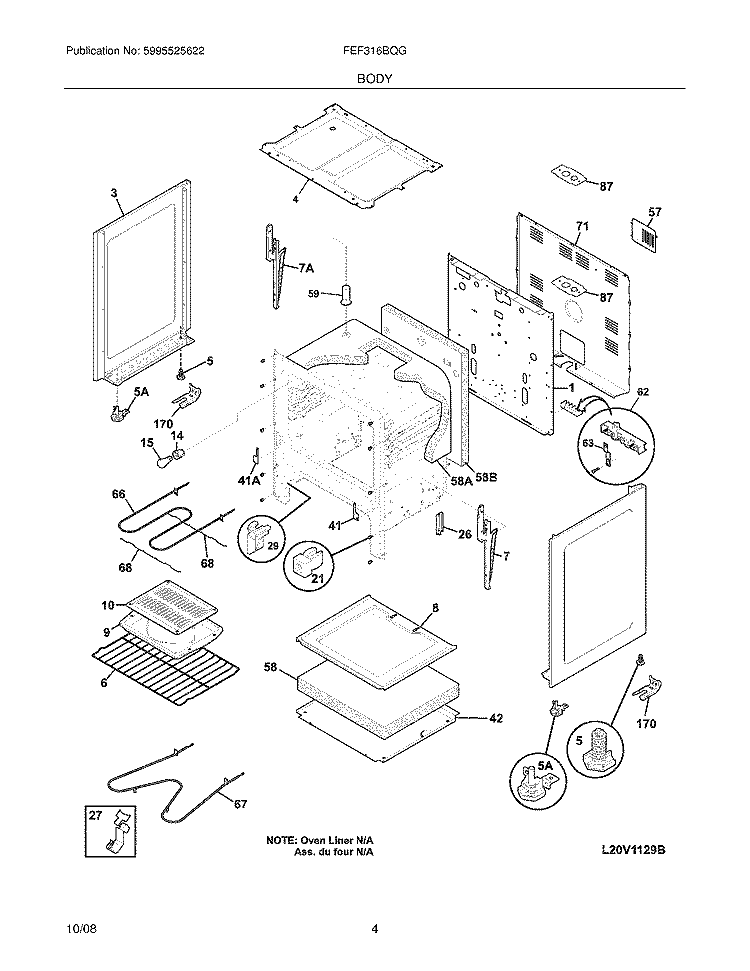 BODY Diagram and Parts List for FEF316BQG  Frigidaire Range