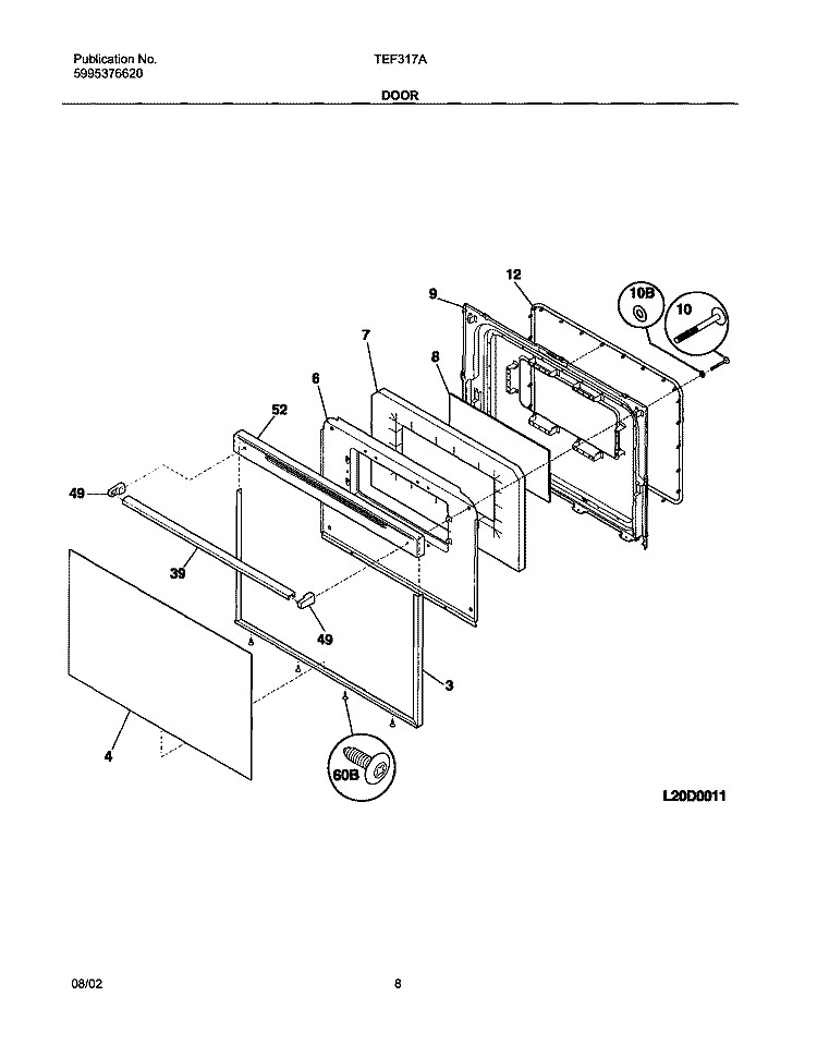 DOOR Diagram and Parts List for TEF317AUB  Tappan Range