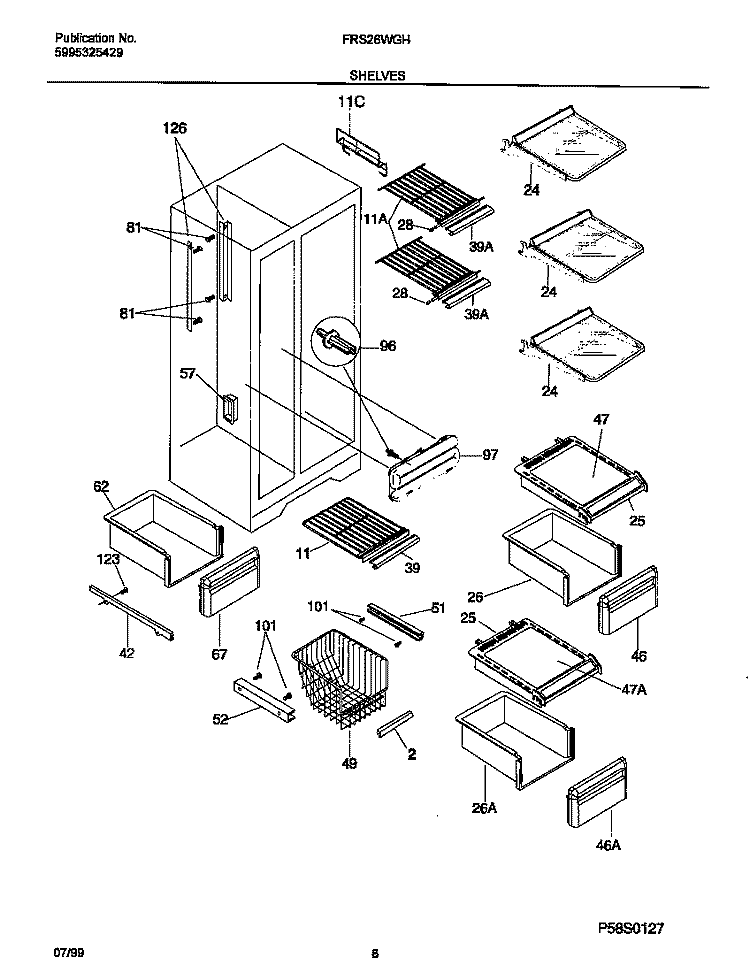 SHELVES Diagram and Parts List for FRS26WGHW3  Frigidaire Refrigerator
