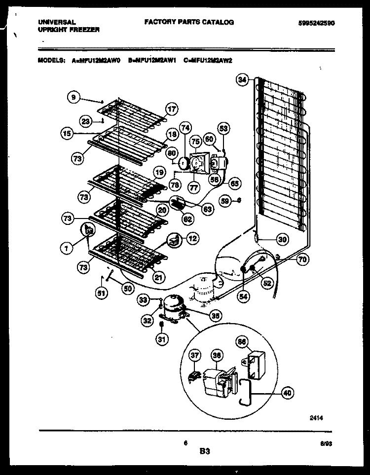 SYSTEM AND ELECTRICAL PARTS Diagram and Parts List for MFU12M2AW1  Tappan Freezer