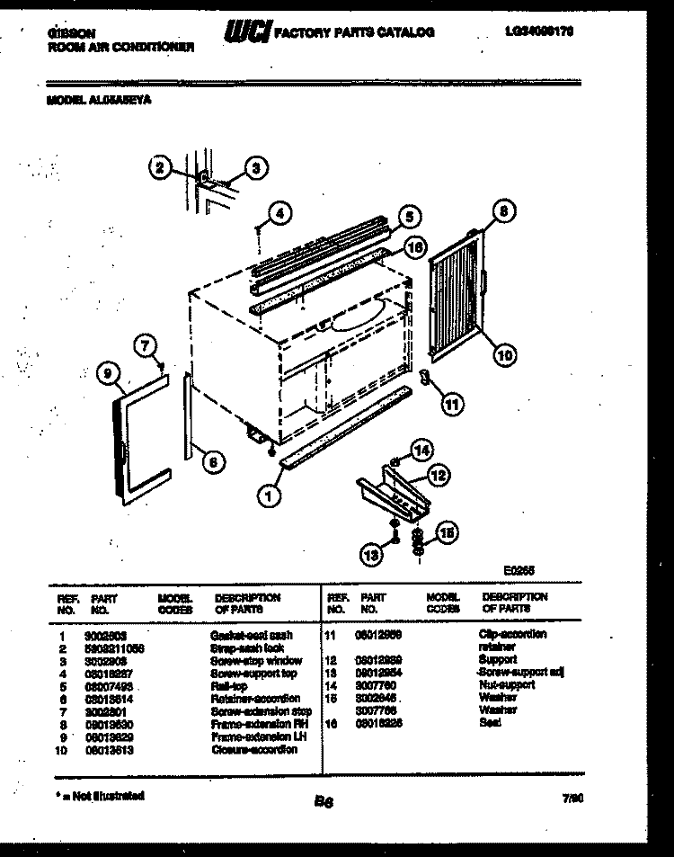CABINET AND INSTALLATION PARTS Diagram and Parts List for AL05A5EYA  Gibson Air Conditioner