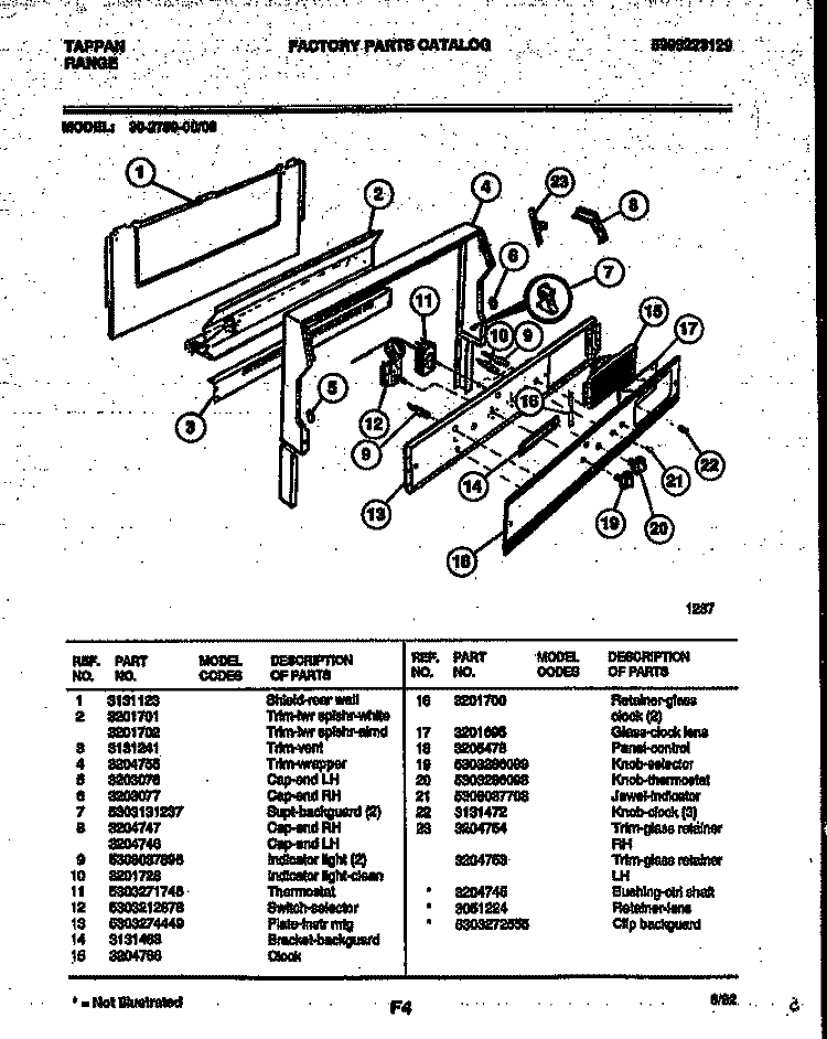 BACKGUARD Diagram and Parts List for 30-2759-23-06  Tappan Range