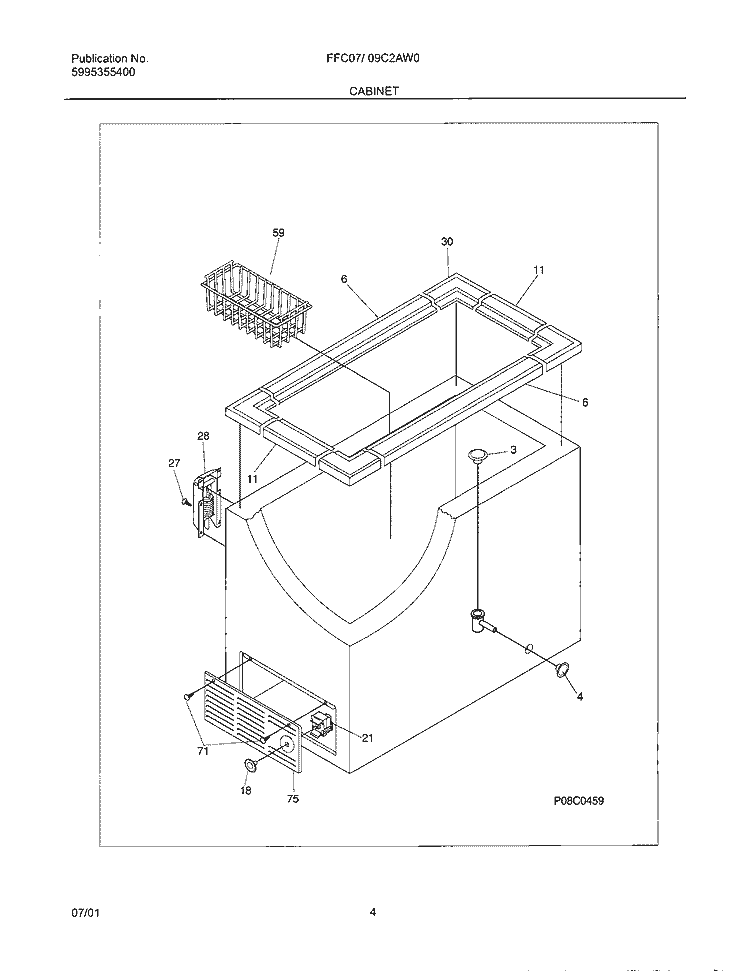 CABINET Diagram and Parts List for FFC07C2AW0  Frigidaire Freezer