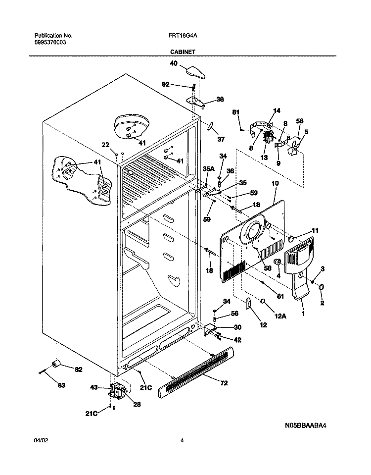 CABINET Diagram and Parts List for FRT18G4AQ6  Frigidaire Refrigerator